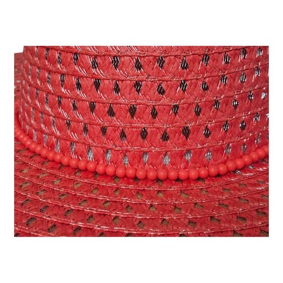 NEW Women's Floppy Hat With Beaded Trim in Coral Pink Color (17" diameter) - Picture 3 of 5